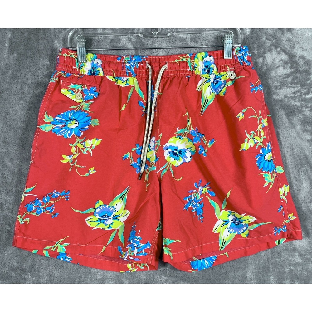 Polo Ralph Lauren Floral Swim Trunks Shorts Mens Medium Red Bathing Suit Pockets